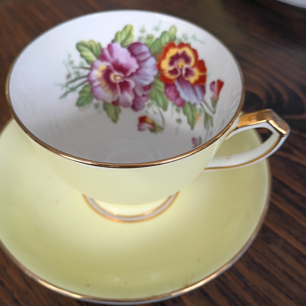 Floral Yellow Teacup and Saucer Set